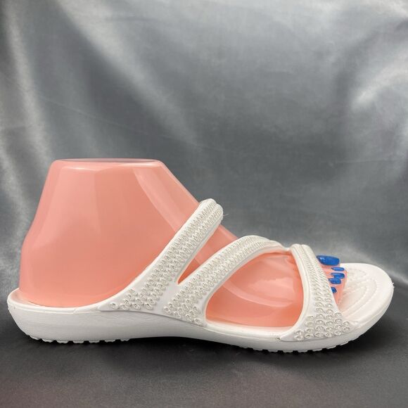 Crocs Kadee II Strappy Sandals Women's 7 White Jewels Summer Slides 211350-100 - Picture 3 of 16